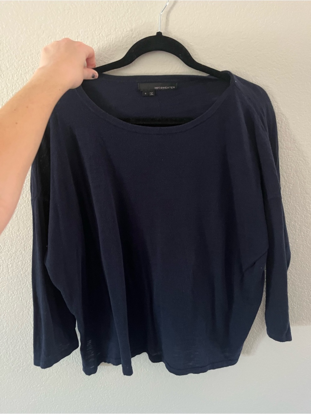 360Sweater Navy Lightweight drop neck Women's Top